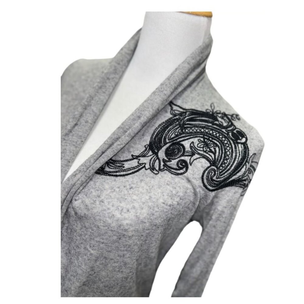 Y2K Phanuel embroidered gray black wool sweater duster M - Picture 4 of 5